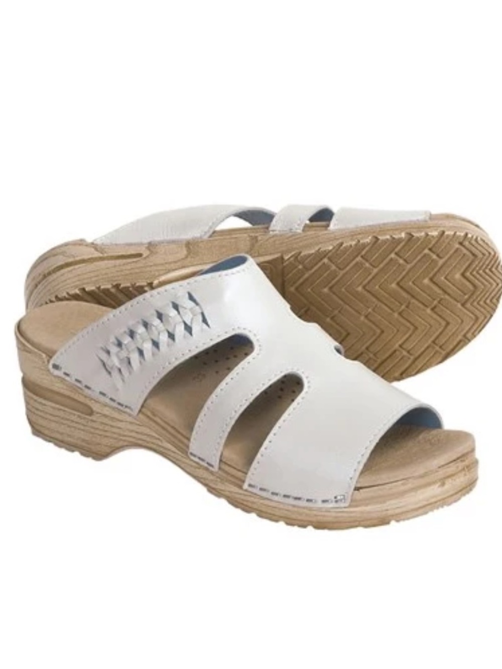Sanita Cream Leather Slide Clogs with Wedge Sole